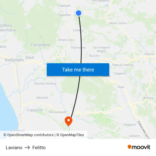 Laviano to Felitto map