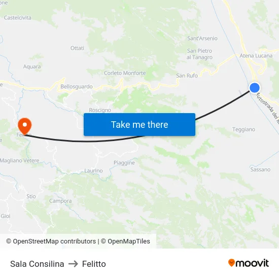 Sala Consilina to Felitto map