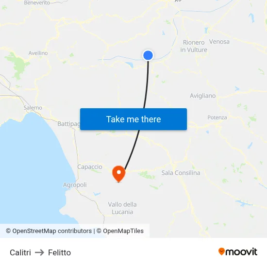 Calitri to Felitto map