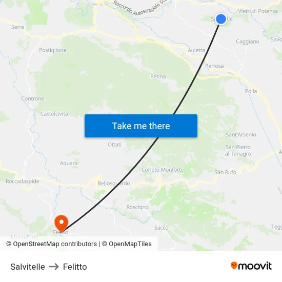 Salvitelle to Felitto map