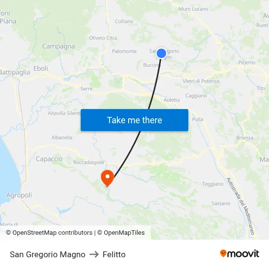 San Gregorio Magno to Felitto map