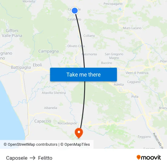 Caposele to Felitto map