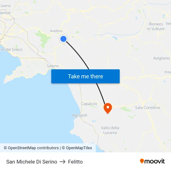 San Michele Di Serino to Felitto map