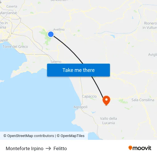Monteforte Irpino to Felitto map
