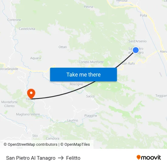 San Pietro Al Tanagro to Felitto map