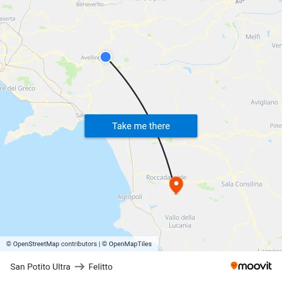 San Potito Ultra to Felitto map