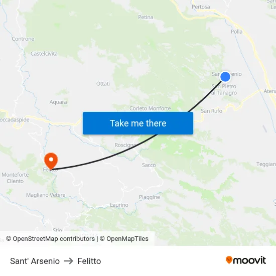 Sant' Arsenio to Felitto map