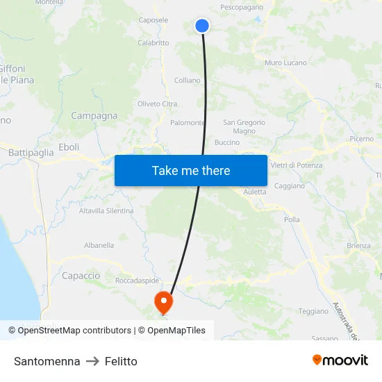 Santomenna to Felitto map