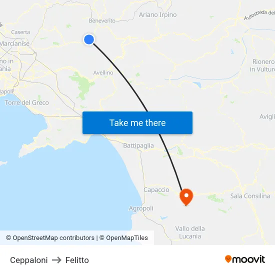 Ceppaloni to Felitto map