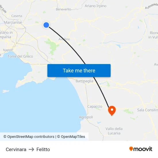 Cervinara to Felitto map