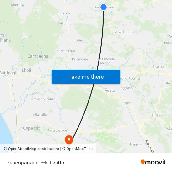 Pescopagano to Felitto map