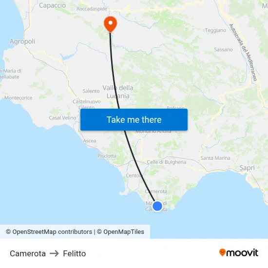 Camerota to Felitto map