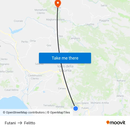 Futani to Felitto map