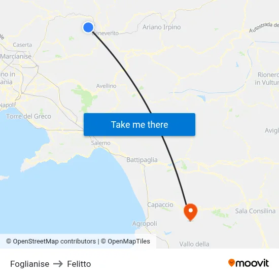 Foglianise to Felitto map