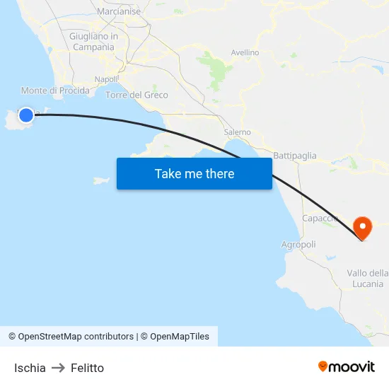 Ischia to Felitto map