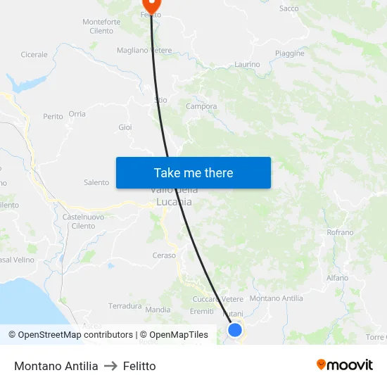 Montano Antilia to Felitto map