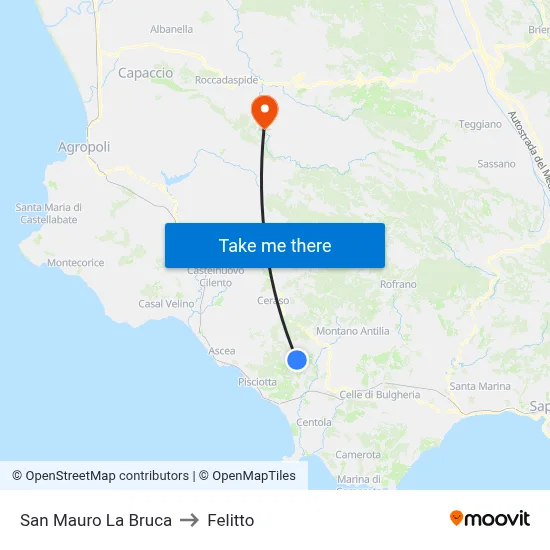 San Mauro La Bruca to Felitto map