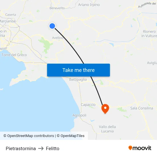 Pietrastornina to Felitto map