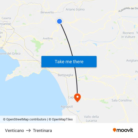Venticano to Trentinara map