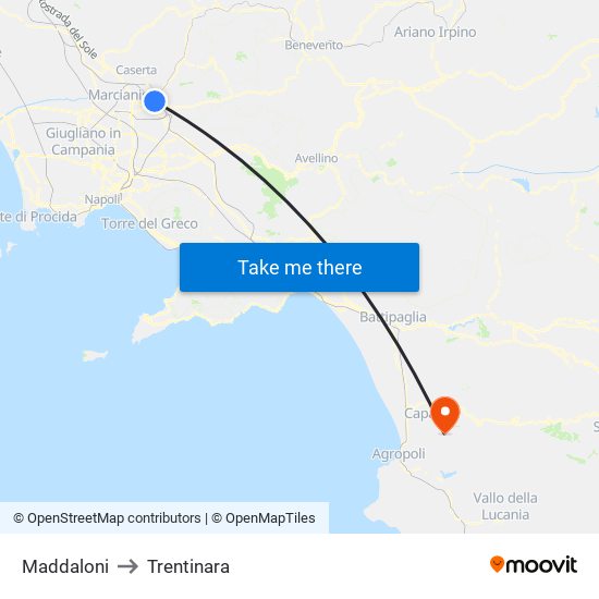 Maddaloni to Trentinara map