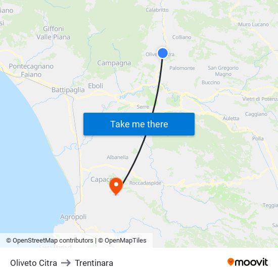 Oliveto Citra to Trentinara map