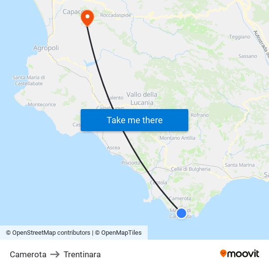 Camerota to Trentinara map
