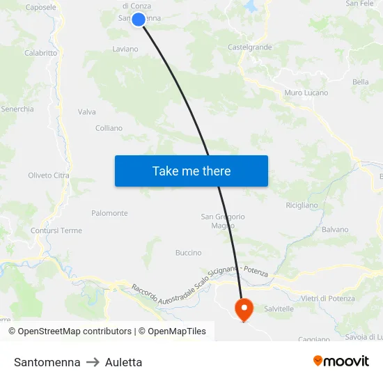 Santomenna to Auletta map