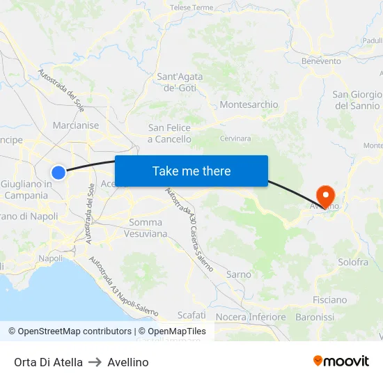 Orta Di Atella to Avellino map