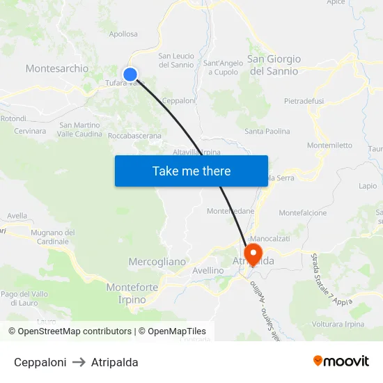 Ceppaloni to Atripalda map