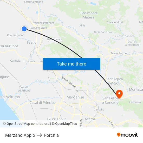 Marzano Appio to Forchia map