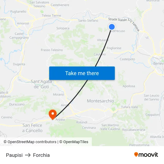 Paupisi to Forchia map