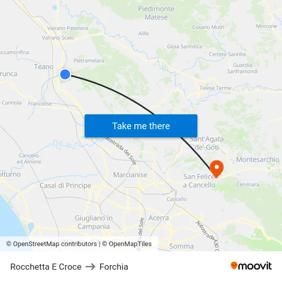 Rocchetta E Croce to Forchia map