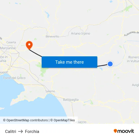 Calitri to Forchia map