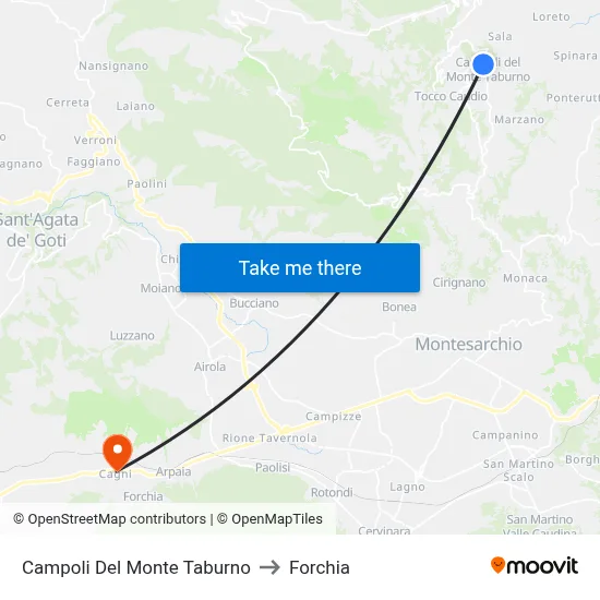 Campoli Del Monte Taburno to Forchia map