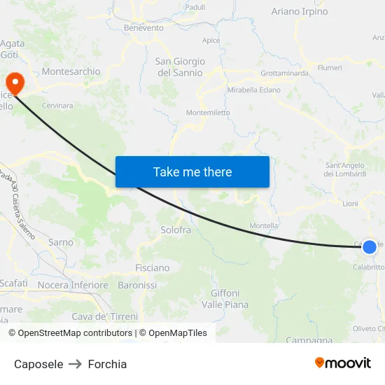 Caposele to Forchia map