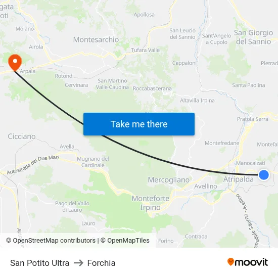 San Potito Ultra to Forchia map