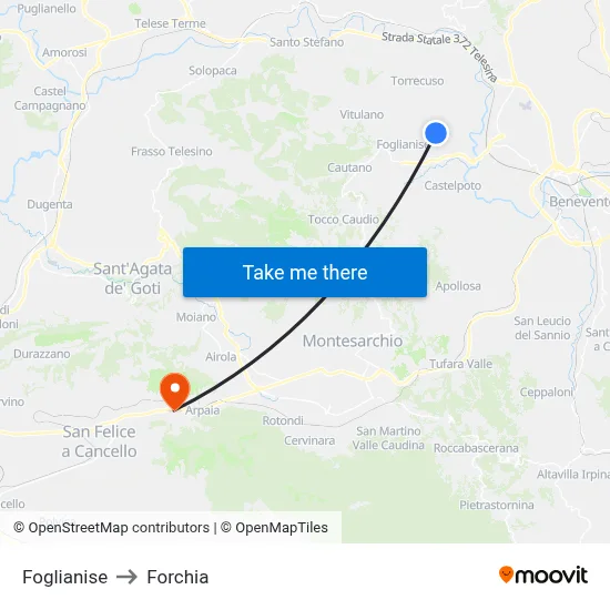 Foglianise to Forchia map