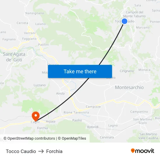 Tocco Caudio to Forchia map