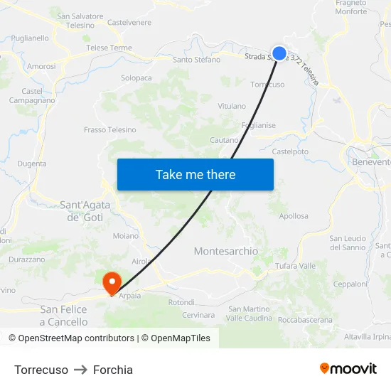 Torrecuso to Forchia map