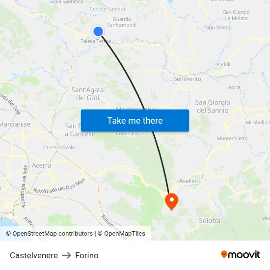 Castelvenere to Forino map
