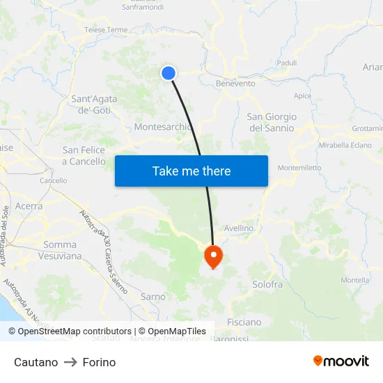Cautano to Forino map