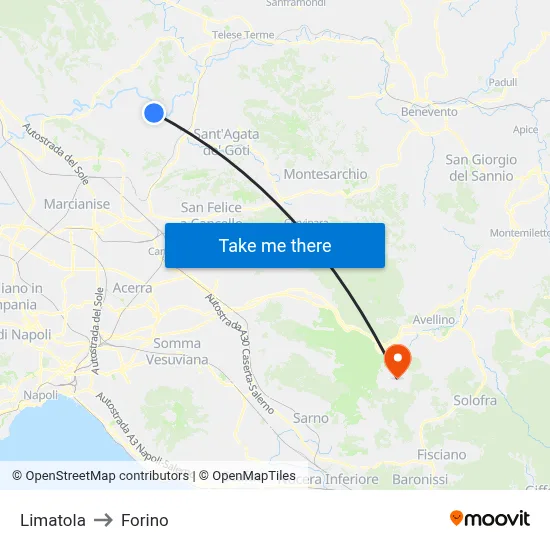Limatola to Forino map