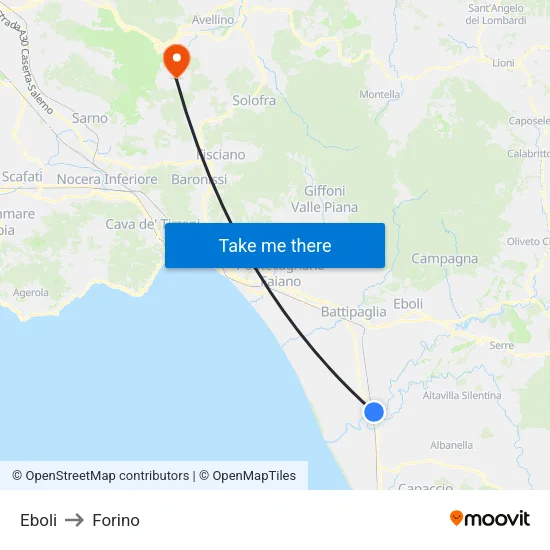 Eboli to Forino map