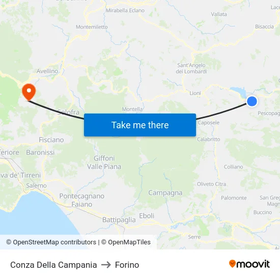Conza Della Campania to Forino map