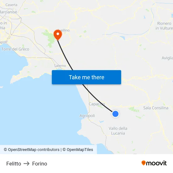 Felitto to Forino map