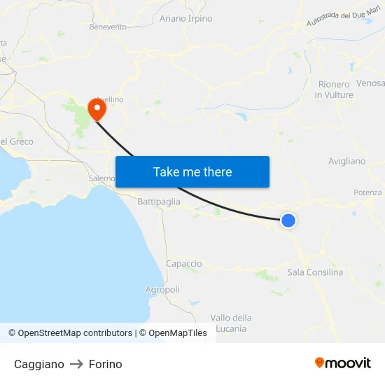 Caggiano to Forino map