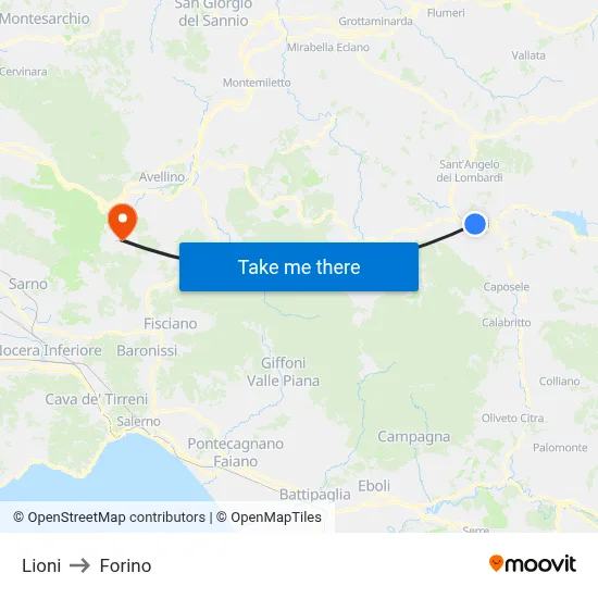 Lioni to Forino map