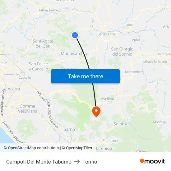 Campoli Del Monte Taburno to Forino map