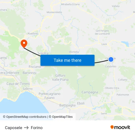 Caposele to Forino map