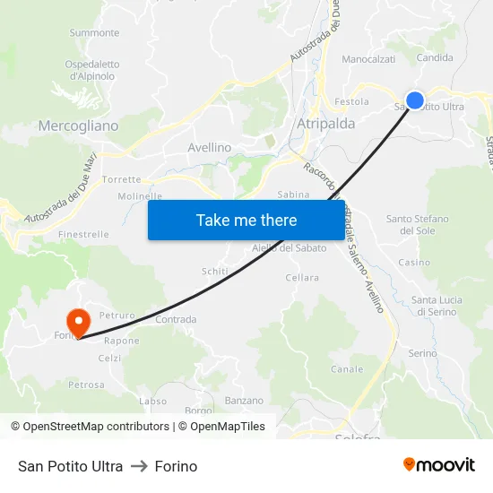 San Potito Ultra to Forino map